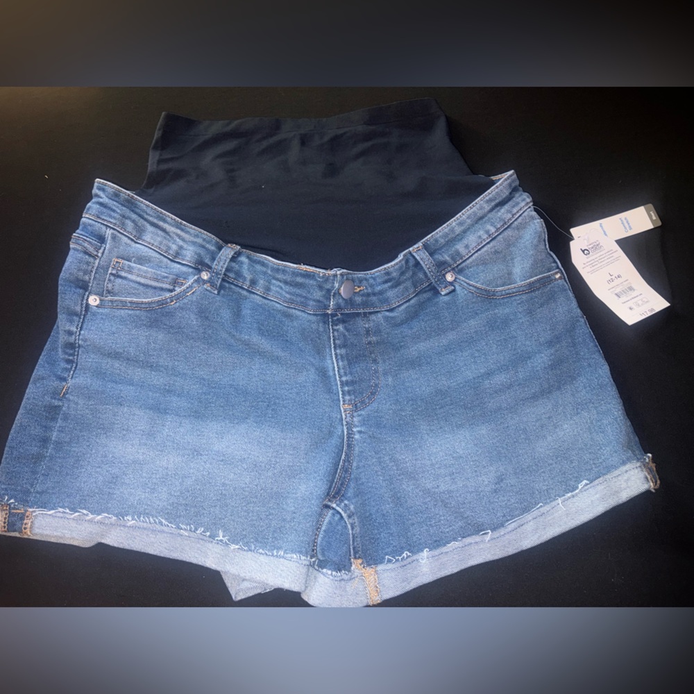 Time and Tru Maternity Shorts Size L  12-14  Blue Jean Full Panel Denim